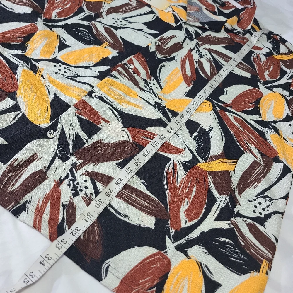 Malibu Textured Fabric Colorful Leaf Print Mens‎ Button Up Shirt NWT Size 4X